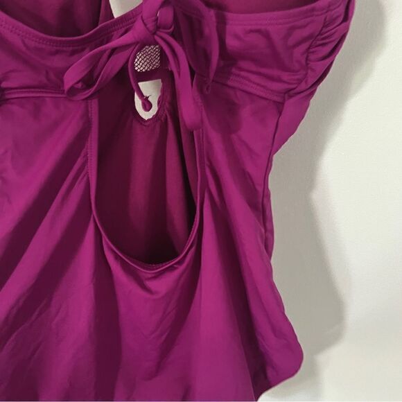 Cole of California Cross Back Plunge One Piece Maillot Swimsuit Berry 10 - Picture 6 of 7